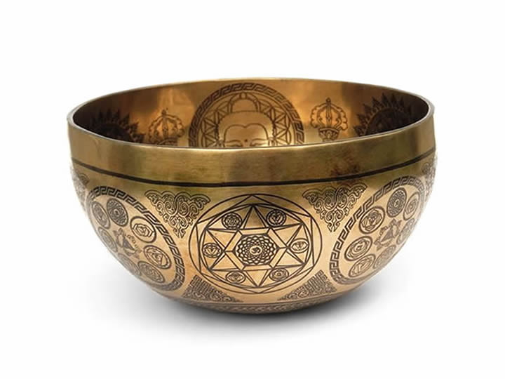 Tibetische Gravur Klangschale 1175 Gr. "Medizinbuddha"