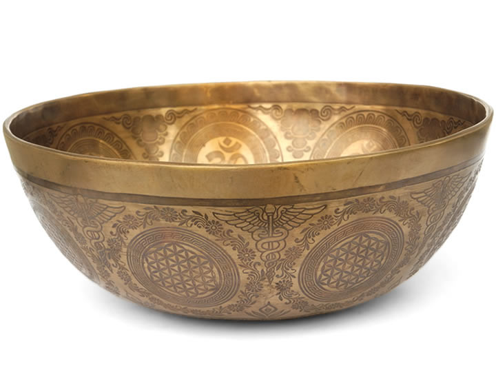 Tibetische Gravur Klangschale 1670 Gr. Venus + Alphawelle