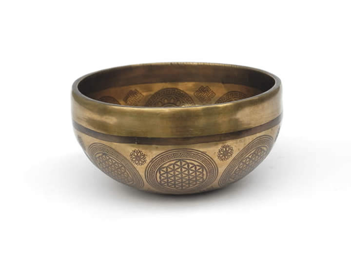 Tibetische Gravur Klangschale 380 Gr. Alphawelle - hoher Klang