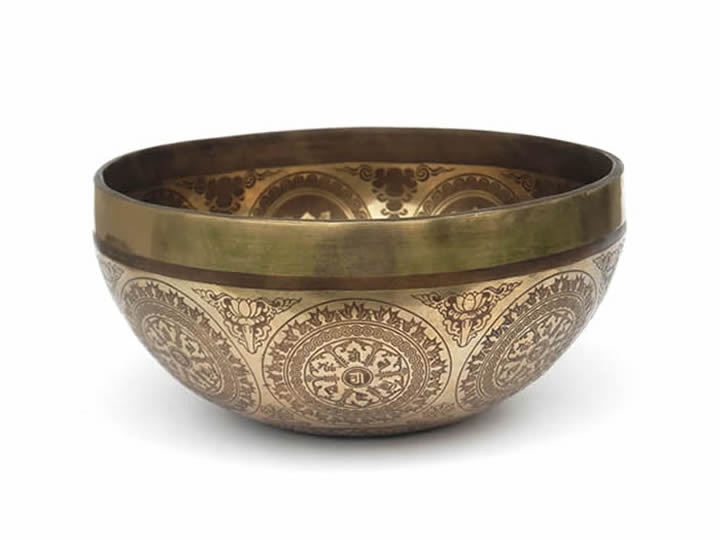 Tibetische Gravur Klangschale 1010 Gr. Mondknoten + Platonisches Jahr