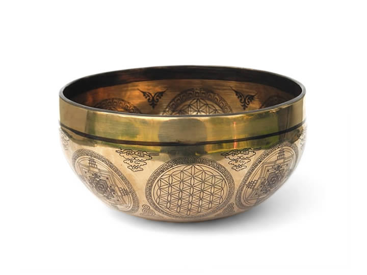 Tibetische Gravur Klangschale 830 Gr. Jahreston OM - Buddha "weiße Tara" Tibetische Gravur Klangschale 830 Gr. Jahreston OM - Buddha "weiße Tara"