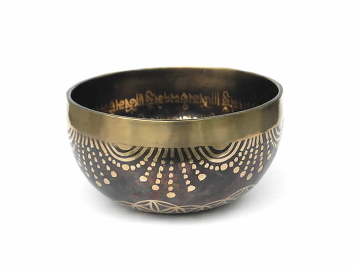 Tibetische Gravur Klangschale 585 Gr. Hopi Herz Buddha "Manjushri"