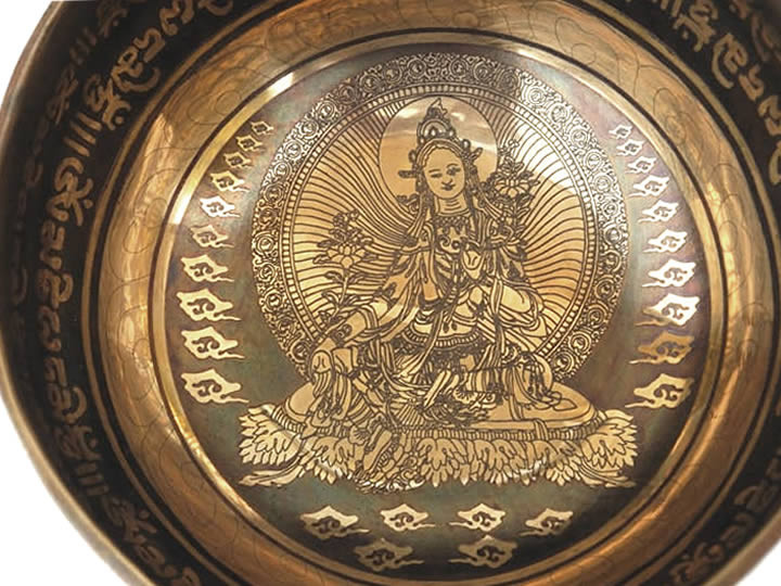 Tibetische Gravur Klangschale 600 Gr. Buddha "Grüne Tara"