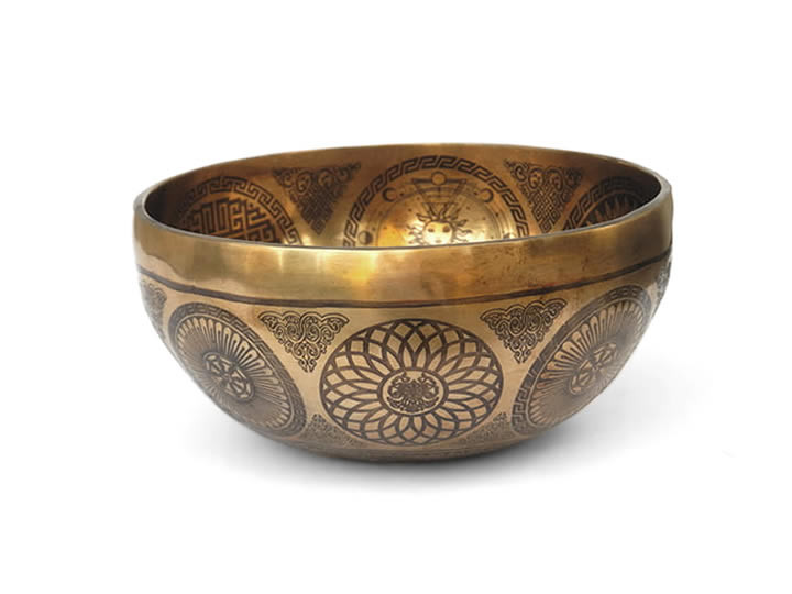 Tibetische Gravur Klangschale 825 Gr. Mond Metonzyklus Buddha "Shakyamuni"