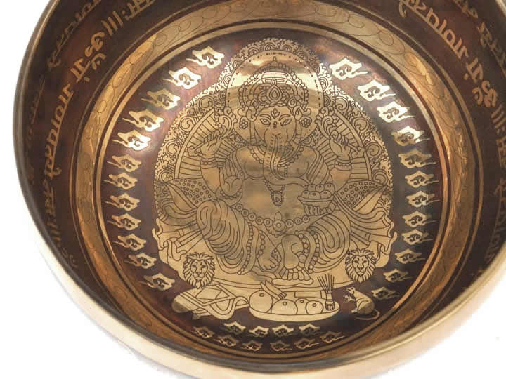 Tibetische Gravur Klangschale 870  Mond Apsidenumlauf + Platonisches Jahr "Ganesh"