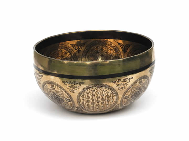 Tibetische Gravur Klangschale 630 g Jupiter "Medizinbuddha"