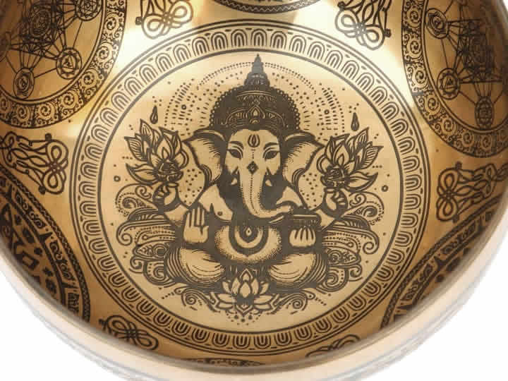 Tibetische Gravur Klangschale 825 g mit "Ganesh"